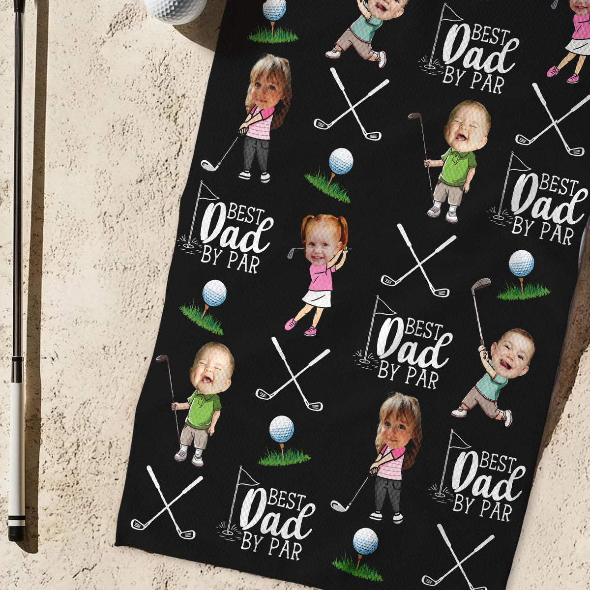 Personalized Kids Photo Golf Towel For Dad, Baby Face Towel, Golf Dad Gift, Best Dad By Par Towel Gift, Fathers Day Gift for Golf Dad