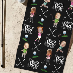 Personalized Kids Photo Golf Towel For Dad, Baby Face Towel, Golf Dad Gift, Best Dad By Par Towel Gift, Fathers Day Gift for Golf Dad