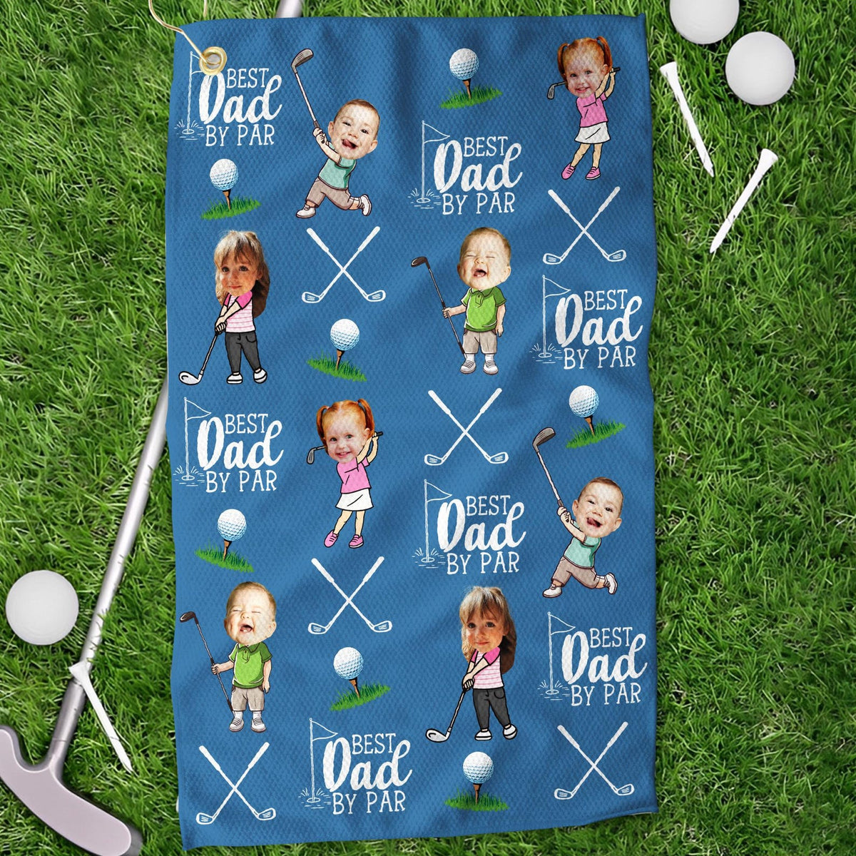 Personalized Kids Photo Golf Towel For Dad, Baby Face Towel, Golf Dad Gift, Best Dad By Par Towel Gift, Fathers Day Gift for Golf Dad