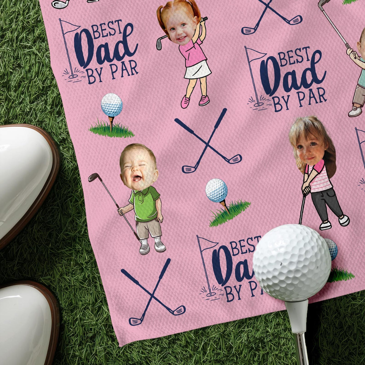 Personalized Kids Photo Golf Towel For Dad, Baby Face Towel, Golf Dad Gift, Best Dad By Par Towel Gift, Fathers Day Gift for Golf Dad