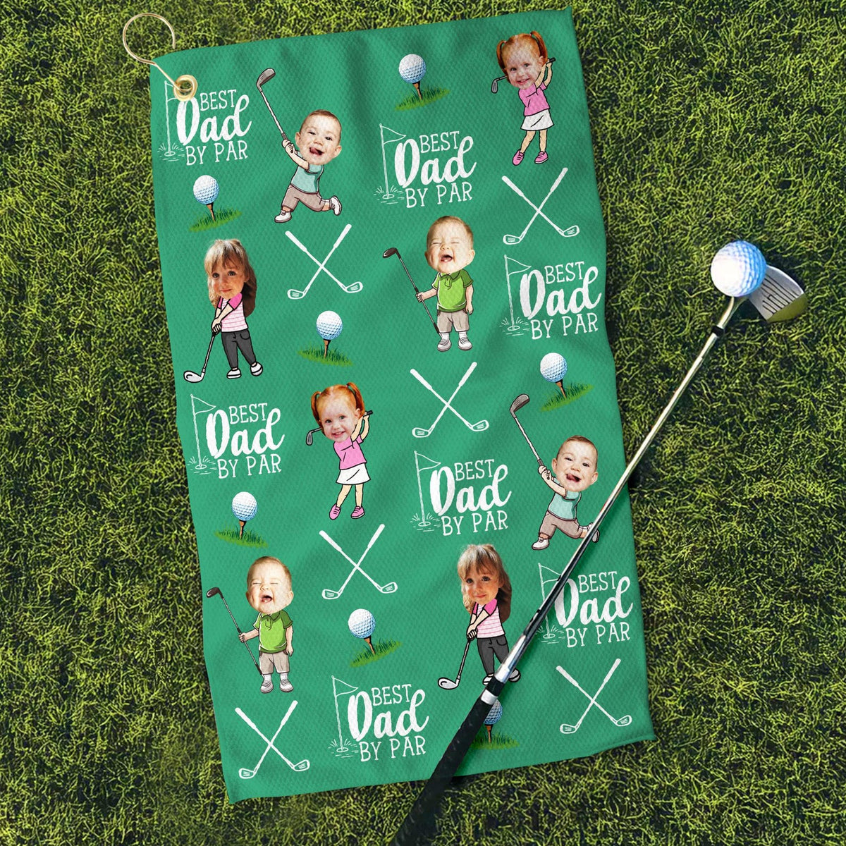 Personalized Kids Photo Golf Towel For Dad, Baby Face Towel, Golf Dad Gift, Best Dad By Par Towel Gift, Fathers Day Gift for Golf Dad