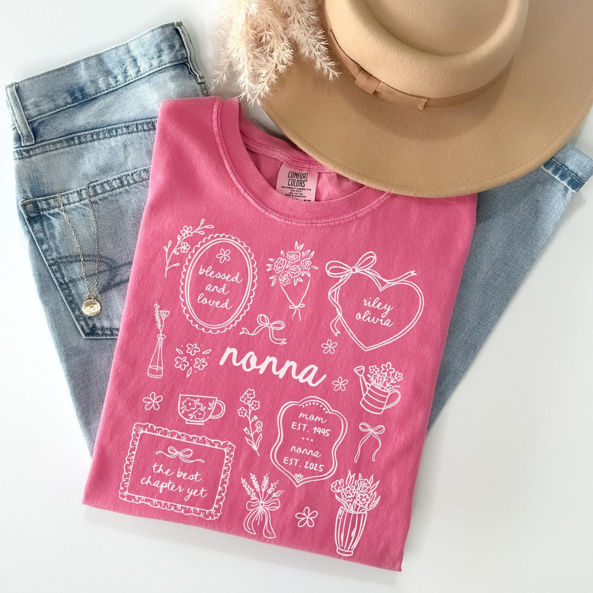 Personalized Grandma Comfort Colors Shirt with Grandkid Names
