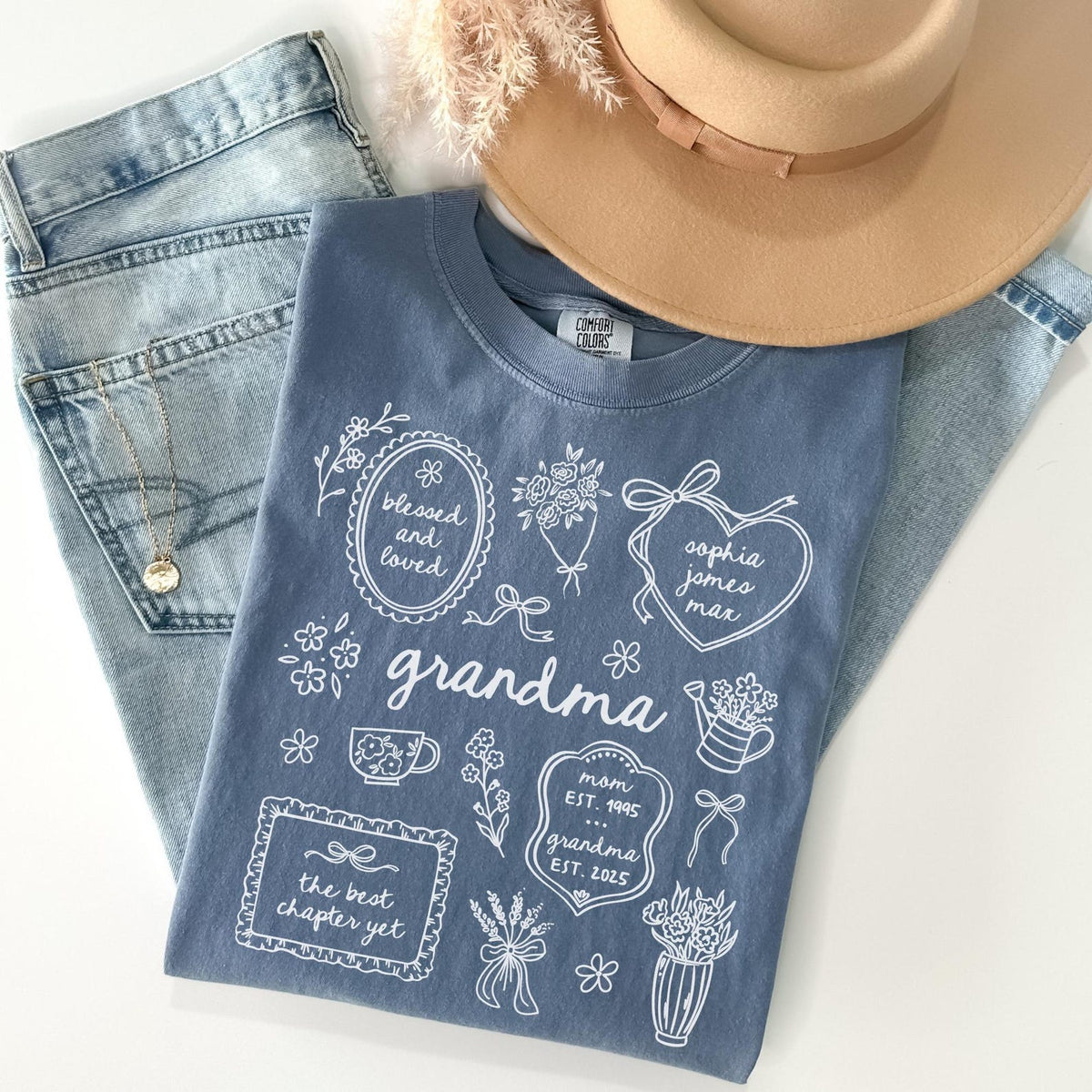 Personalized Grandma Comfort Colors Shirt with Grandkid Names