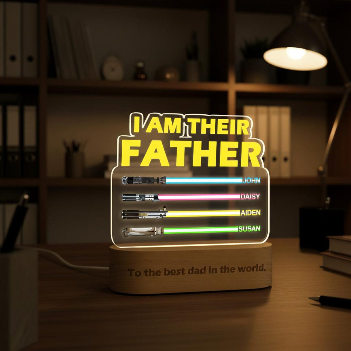 Custom I Am Their Father LED Night Light, Personalized Gift for Dad, Night Light with Kids Names, Gift for Father from Kids, Lightsaber Sign