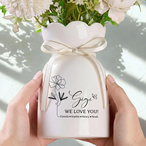 Personalized Ceramic Flower Vase for Grandma, Custom Name Gift for Mom, Mother s Day Decor, Family Keepsake