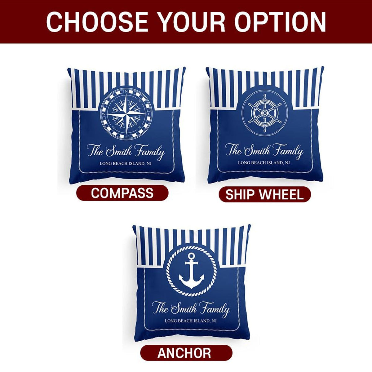 Personalized Boat Name Anchor Pillow, Custom Captain Yacht Decor Cushion, Fathers Day Summer Lake House Present For Him Dad