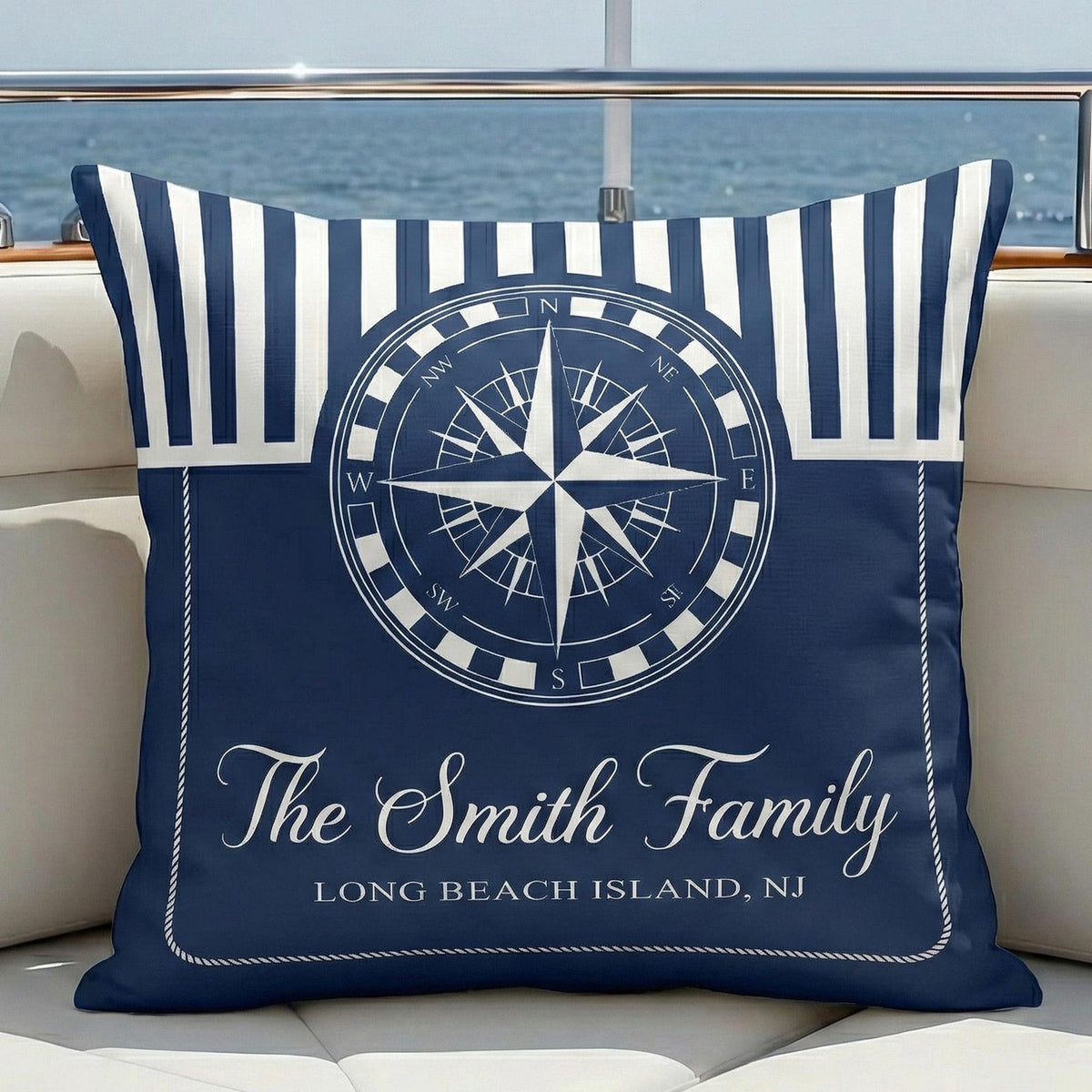 Personalized Boat Name Anchor Pillow, Custom Captain Yacht Decor Cushion, Fathers Day Summer Lake House Present For Him Dad