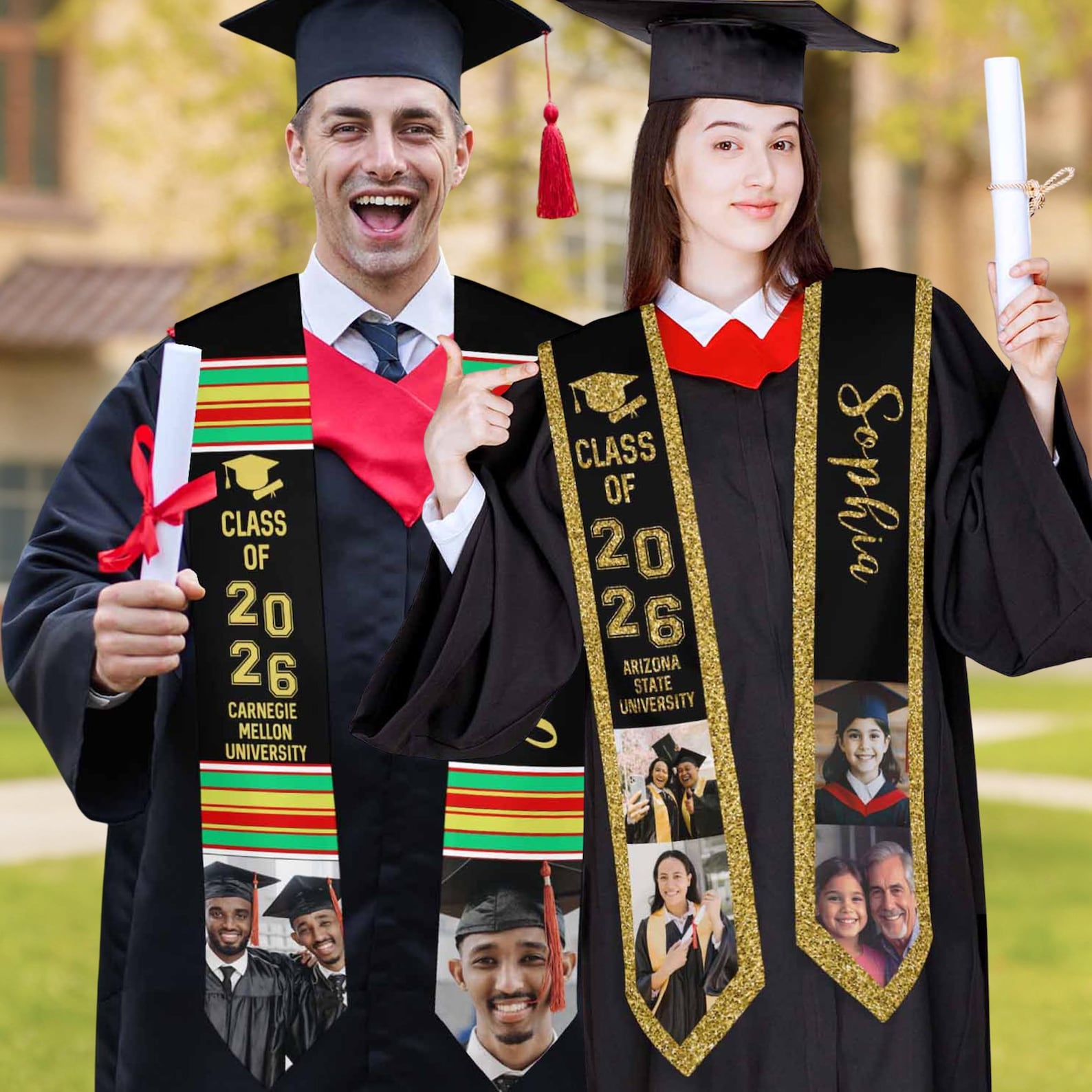 Personalized Graduation Stole with Photos, Graduation Sash Custom Name Photo Graduation Stole Class of 2026, Graduate Gift for Her Him