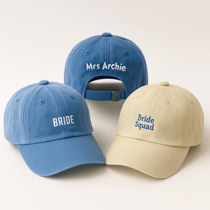 Custom Bride Squad Baseball Cap, Embroidered Bachelorette Party Hat, Personalised Bridesmaid Cap, Bridal Shower Gift, Wife of the Party Gift