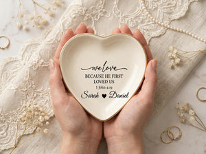 Personalized Engagement Ring Dish, Custom Ceramic Bible Jewelry Tray, Christian Wedding Gift for Couple, Bedroom Decor for Everyday Use