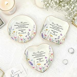 Personalized Happy Retirement Ring Dish, Custom Floral Ceramic Jewelry Tray, Retirement Gift for Women, Coworker Farewell,Colleague Keepsake