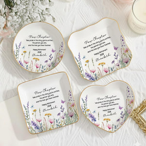 Personalized Happy Retirement Ring Dish, Custom Floral Ceramic Jewelry Tray, Retirement Gift for Women, Coworker Farewell,Colleague Keepsake