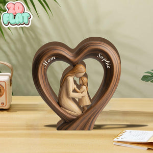Personalized Mom and Son 2D FLAT Wooden Heart Block, Custom Name Family Keepsake Decor, Rustic Wood Table Sign, Mothers Day Gift for Mom