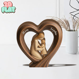 Personalized Mom and Son 2D FLAT Wooden Heart Block, Custom Name Family Keepsake Decor, Rustic Wood Table Sign, Mothers Day Gift for Mom
