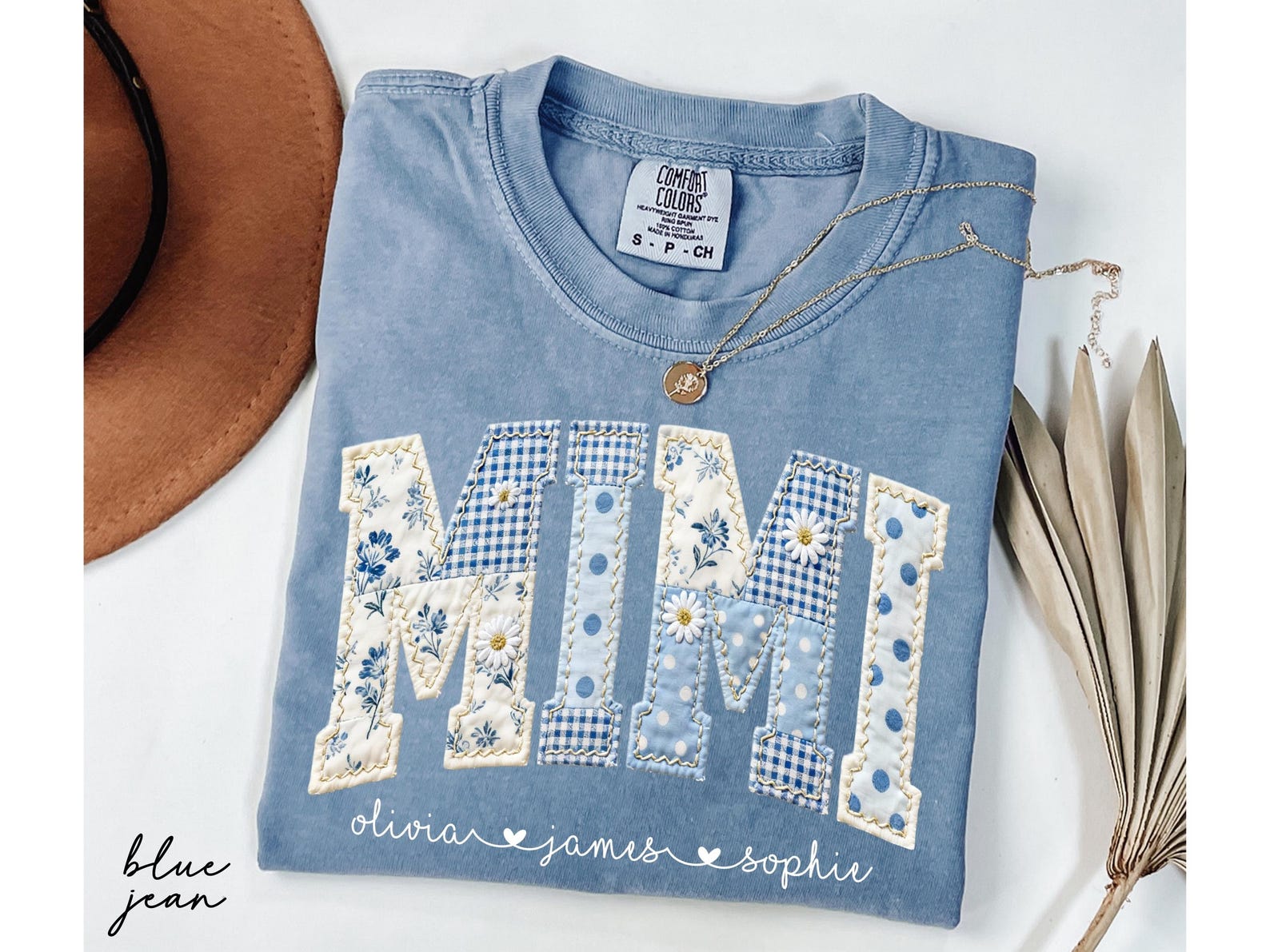 Personalized Mimi Shirt With Grandkids Names, Comfort Color Shirt Floral Faux Patchwork Grandma Tee, Mothers Day Gift For Nana, New Mimi Gifts