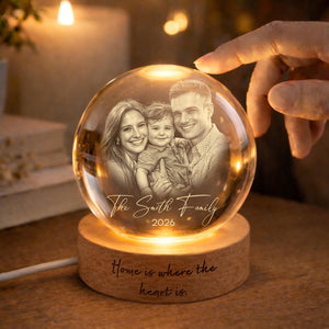 Personalized 3D Crystal Ball Photo Portrait LED, Engraved Photo Ball LED Night Light, Family Photo Gift, Anniversary Gifts