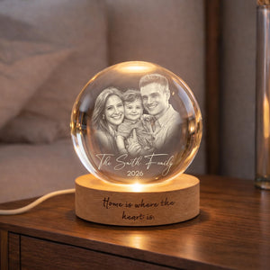Personalized 3D Crystal Ball Photo Portrait LED, Engraved Photo Ball LED Night Light, Family Photo Gift, Anniversary Gifts