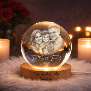 Personalized 3D Crystal Ball Photo Portrait LED, Engraved Photo Ball LED Night Light, Family Photo Gift, Anniversary Gifts