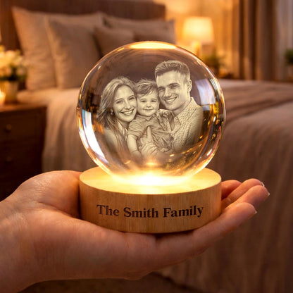 Personalized 3D Crystal Ball Photo Portrait LED, Engraved Photo Ball LED Night Light, Family Photo Gift, Anniversary Gifts