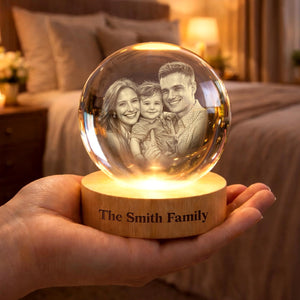 Personalized 3D Crystal Ball Photo Portrait LED, Engraved Photo Ball LED Night Light, Family Photo Gift, Anniversary Gifts