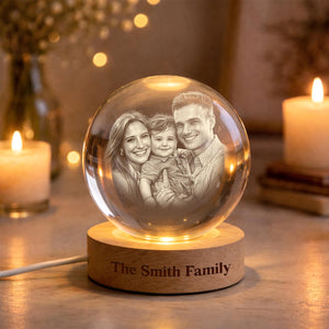 Personalized 3D Crystal Ball Photo Portrait LED, Engraved Photo Ball LED Night Light, Family Photo Gift, Anniversary Gifts