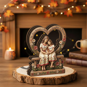 Personalized Mother Daughter Wooden Sculpture, Custom Mom Gift from Daughter, Heart Keepsake Decor, Birthday Christmas Mothers Day