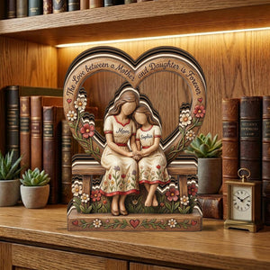 Personalized Mother Daughter Wooden Sculpture, Custom Mom Gift from Daughter, Heart Keepsake Decor, Birthday Christmas Mothers Day