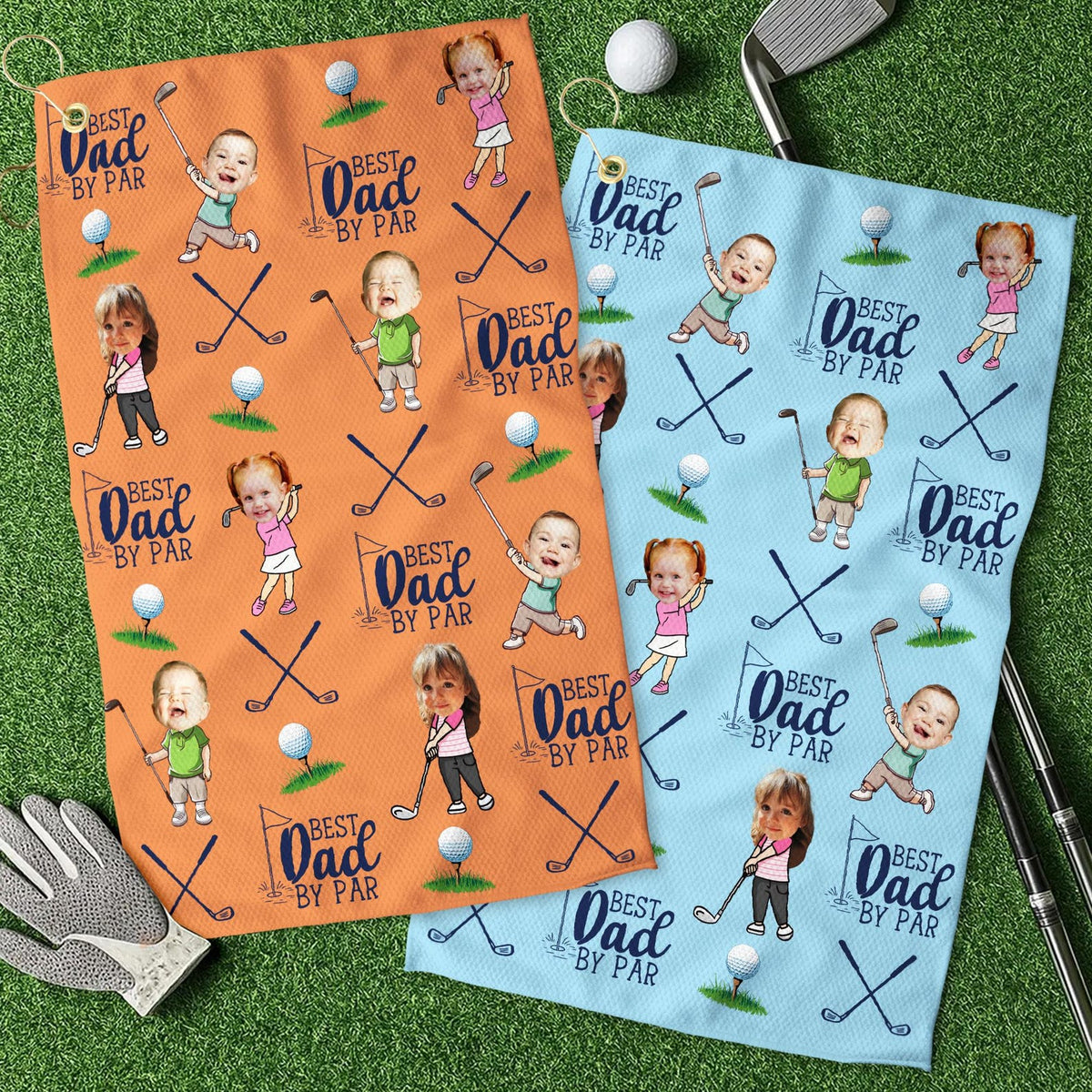 Personalized Kids Photo Golf Towel For Dad, Baby Face Towel, Golf Dad Gift, Best Dad By Par Towel Gift, Fathers Day Gift for Golf Dad