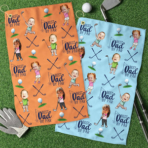 Personalized Kids Photo Golf Towel For Dad, Baby Face Towel, Golf Dad Gift, Best Dad By Par Towel Gift, Fathers Day Gift for Golf Dad