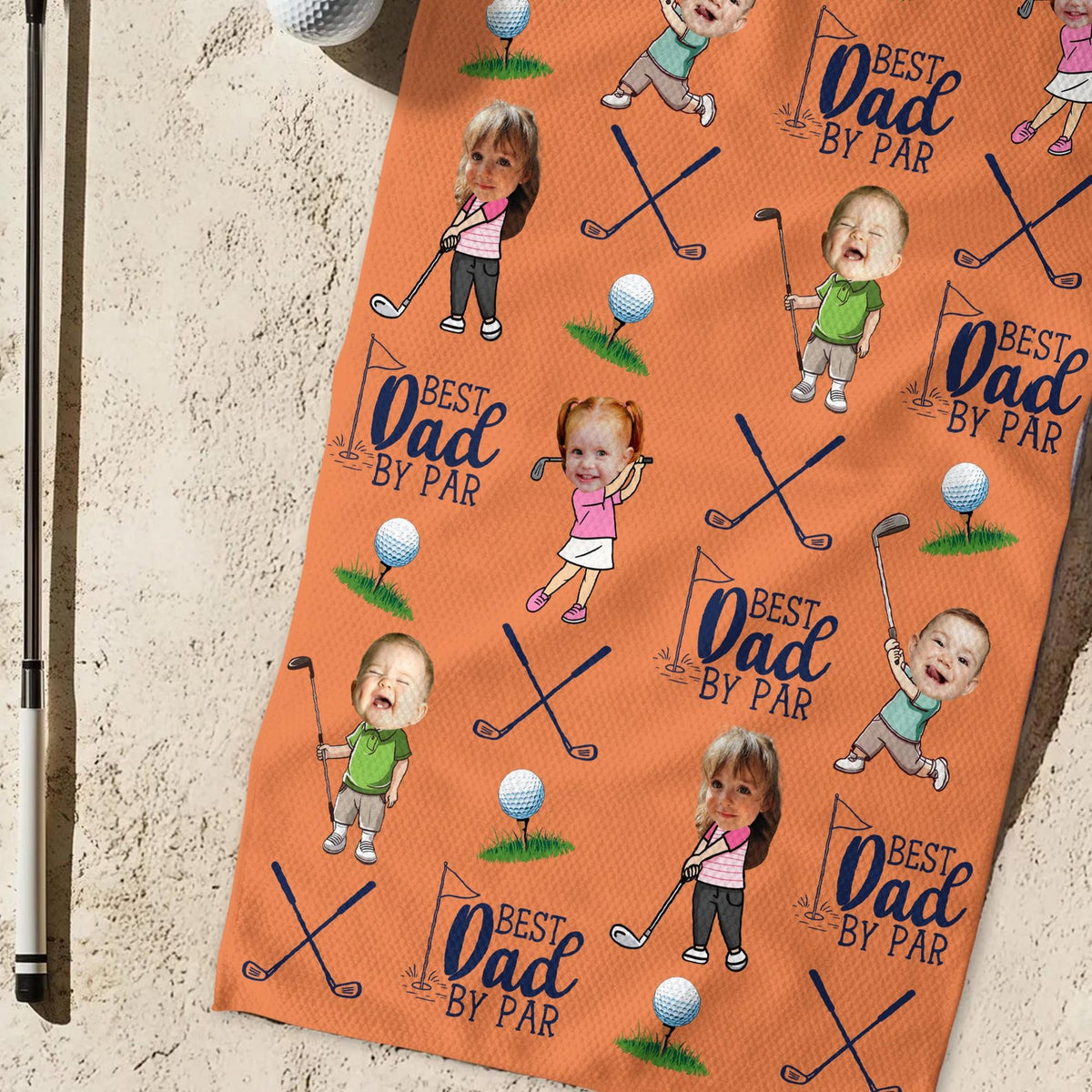 Personalized Kids Photo Golf Towel For Dad, Baby Face Towel, Golf Dad Gift, Best Dad By Par Towel Gift, Fathers Day Gift for Golf Dad