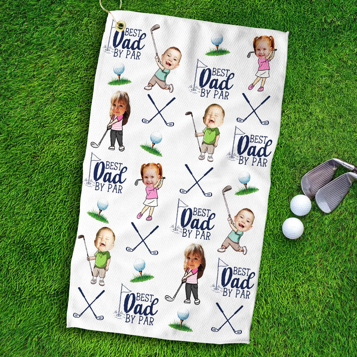 Personalized Kids Photo Golf Towel For Dad, Baby Face Towel, Golf Dad Gift, Best Dad By Par Towel Gift, Fathers Day Gift for Golf Dad