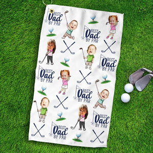 Personalized Kids Photo Golf Towel For Dad, Baby Face Towel, Golf Dad Gift, Best Dad By Par Towel Gift, Fathers Day Gift for Golf Dad