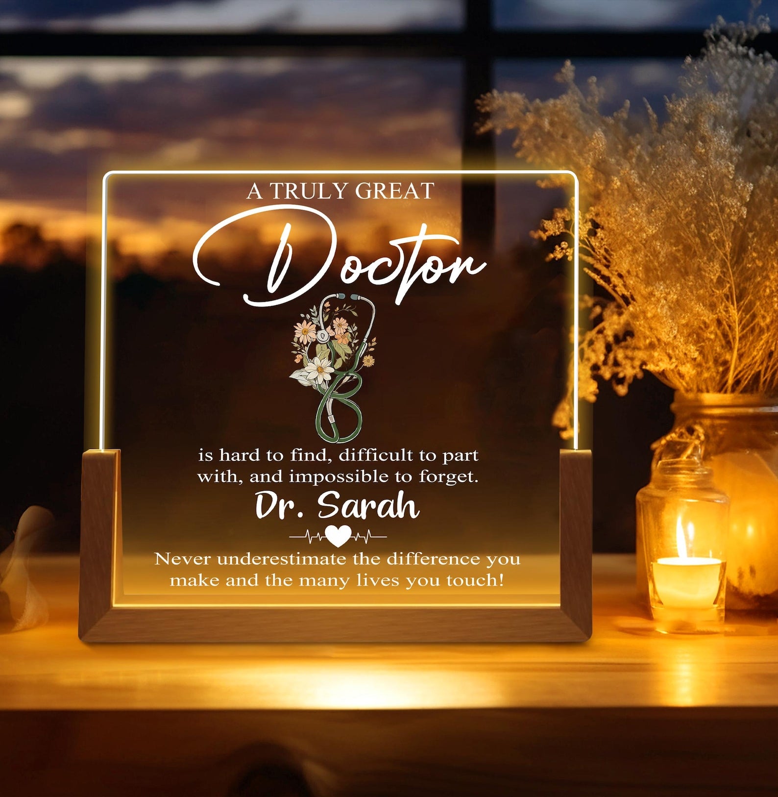 Custom Doctor LED Light Desk Name Plate Personalized Acrylic Name Sign for Doctor Office Medical Desk Decor Graduation Gift for Doctor