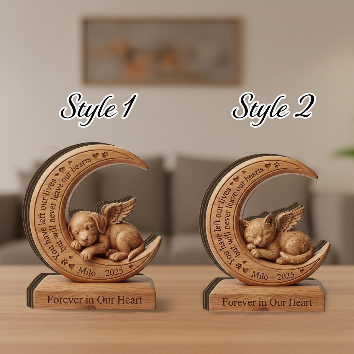 Personalized Pet Memorial Wooden Block: Custom Angel Dog or Cat Moon Sign, Sympathy Gift