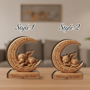Personalized Pet Memorial Wooden Block: Custom Angel Dog or Cat Moon Sign, Sympathy Gift