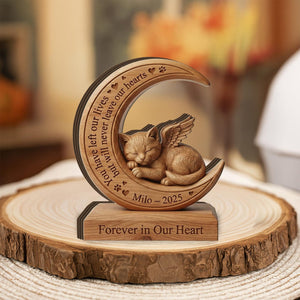Personalized Pet Memorial Wooden Block: Custom Angel Dog or Cat Moon Sign, Sympathy Gift