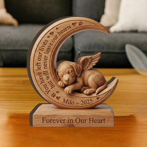 Personalized Pet Memorial Wooden Block: Custom Angel Dog or Cat Moon Sign, Sympathy Gift