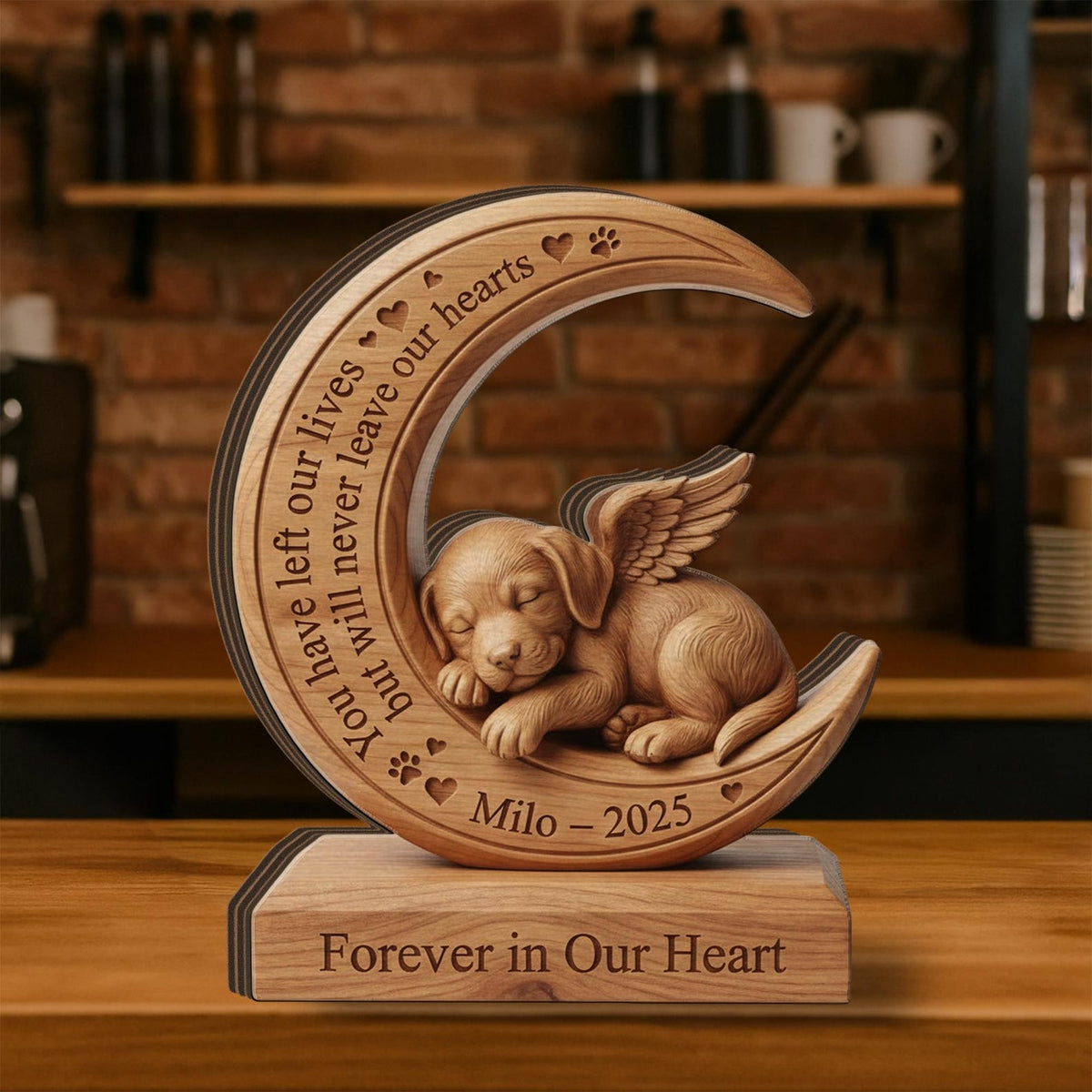 Personalized Pet Memorial Wooden Block: Custom Angel Dog or Cat Moon Sign, Sympathy Gift