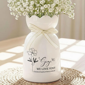 Personalized Ceramic Flower Vase for Grandma, Custom Name Gift for Mom, Mother s Day Decor, Family Keepsake