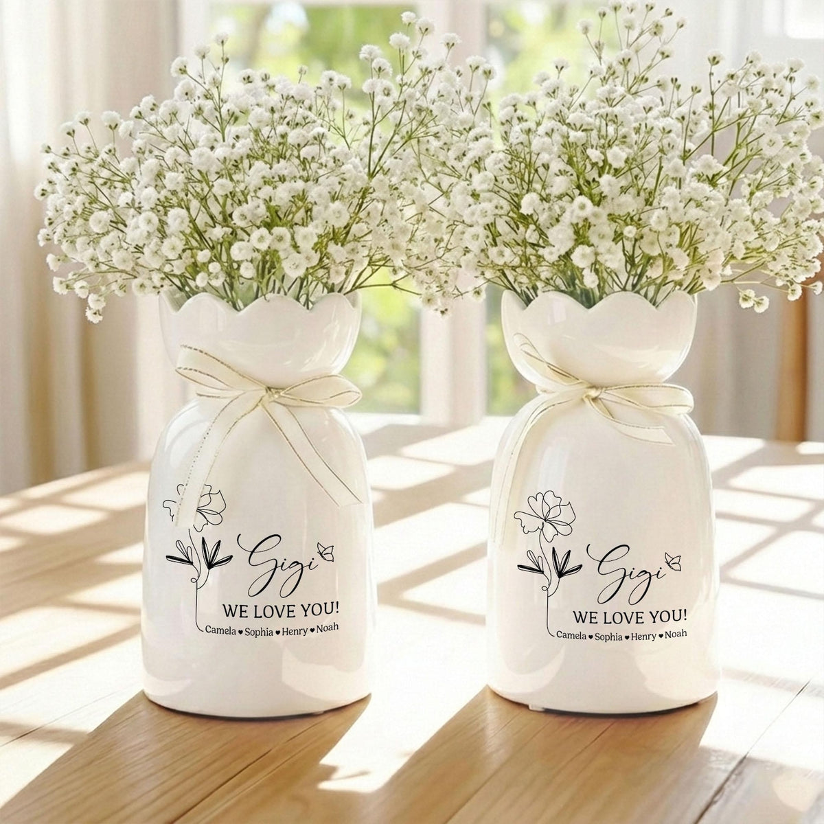 Personalized Ceramic Flower Vase for Grandma, Custom Name Gift for Mom, Mother s Day Decor, Family Keepsake
