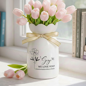 Personalized Ceramic Flower Vase for Grandma, Custom Name Gift for Mom, Mother s Day Decor, Family Keepsake