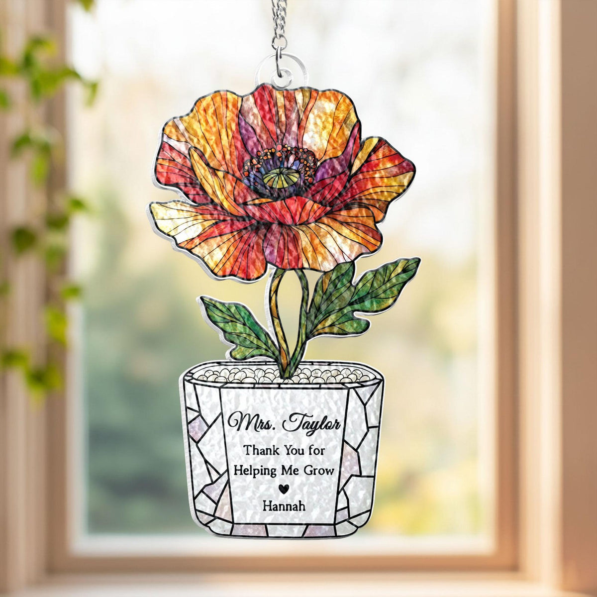 Personalized Sunflower Teacher Acrylic Suncatcher: Thank You For Helping Me Grow, Teacher Appreciation Gift