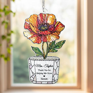 Personalized Sunflower Teacher Acrylic Suncatcher: Thank You For Helping Me Grow, Teacher Appreciation Gift