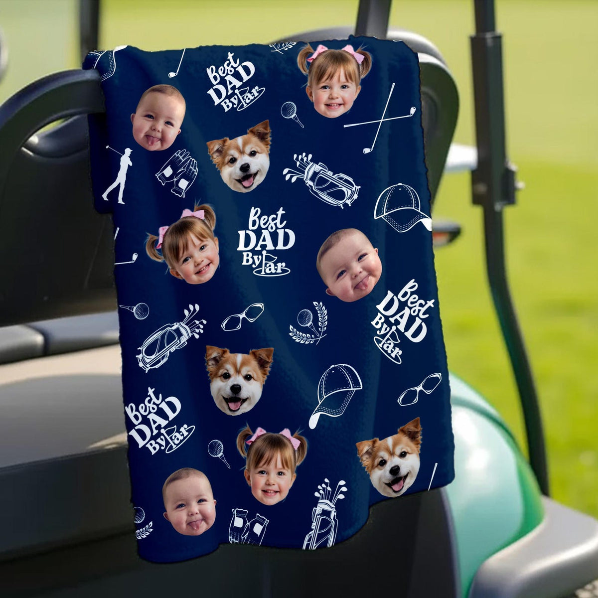 Personalized Kids Photo Golf Towel for Dad, Pet Photo Towel, Best Dad By Par Towel, Fathers Day Gift for Golf Dad