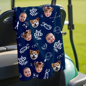 Personalized Kids Photo Golf Towel for Dad, Pet Photo Towel, Best Dad By Par Towel, Fathers Day Gift for Golf Dad