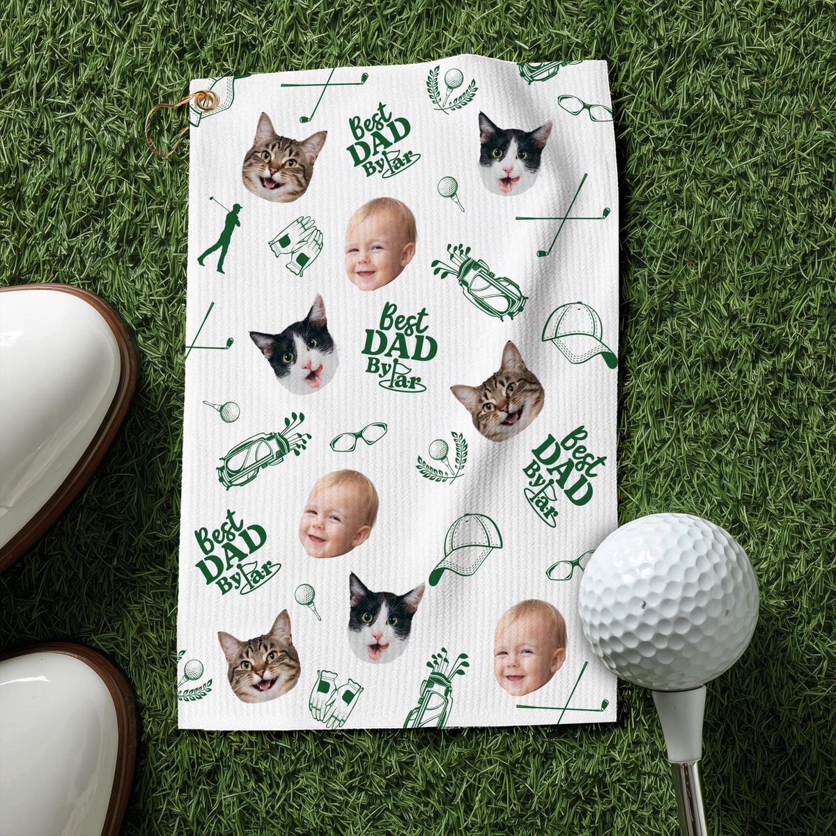 Personalized Kids Photo Golf Towel for Dad, Pet Photo Towel, Best Dad By Par Towel, Fathers Day Gift for Golf Dad