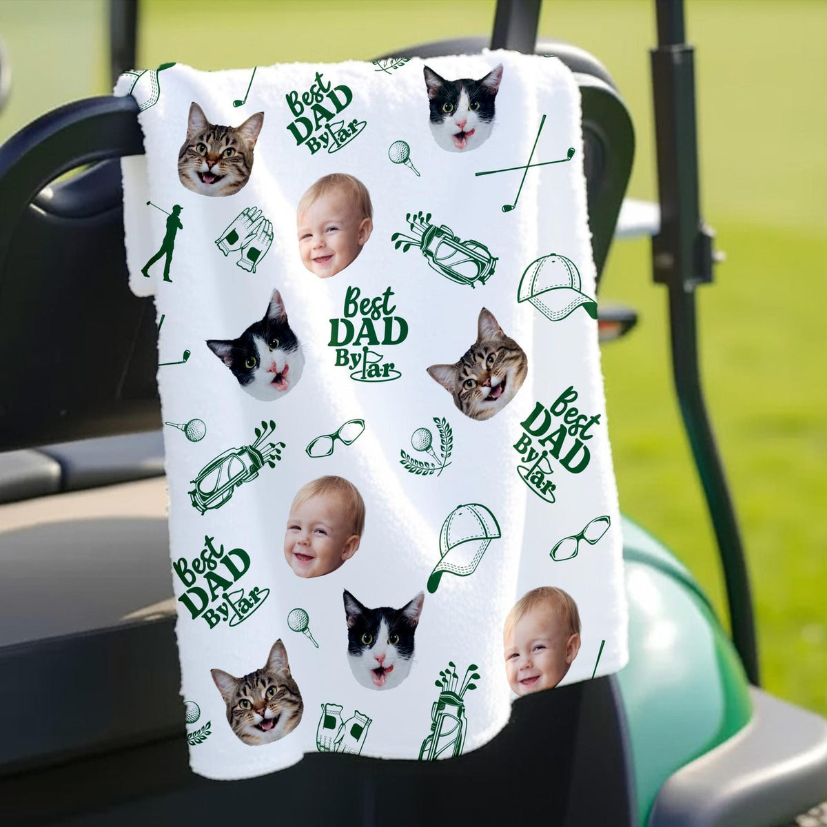 Personalized Kids Photo Golf Towel for Dad, Pet Photo Towel, Best Dad By Par Towel, Fathers Day Gift for Golf Dad