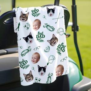 Personalized Kids Photo Golf Towel for Dad, Pet Photo Towel, Best Dad By Par Towel, Fathers Day Gift for Golf Dad