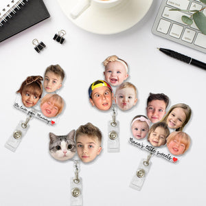 Personalized Acrylic Kids and Pets Faces Badge Reel: Custom Baby Face Photo Badge Reel, Mothers Day Gift for Mom, Grandma