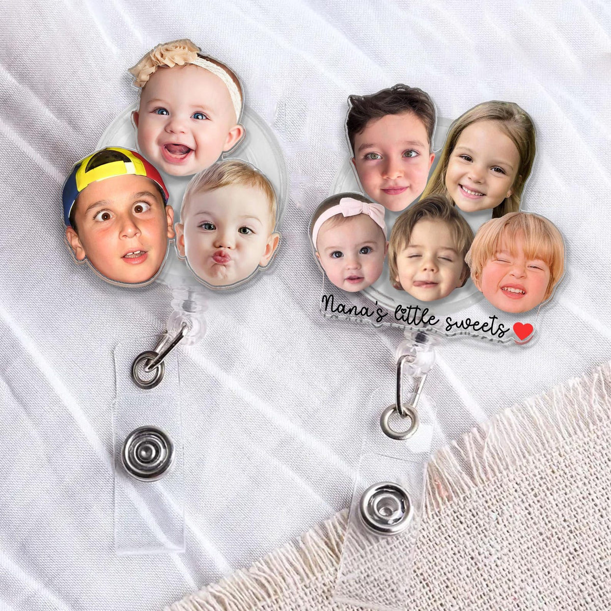 Personalized Acrylic Kids and Pets Faces Badge Reel: Custom Baby Face Photo Badge Reel, Mothers Day Gift for Mom, Grandma